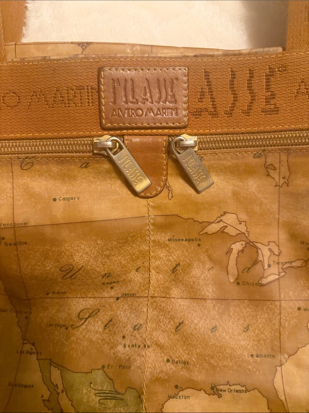 Alviero Martini Tan Geo Map Print Leather Tote - Picture 4 of 7